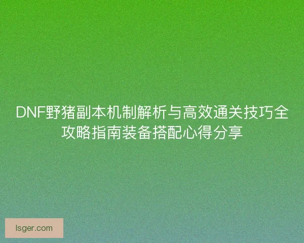 DNF野猪副本机制解析与高效通关技巧全攻略指南装备搭配心得分享