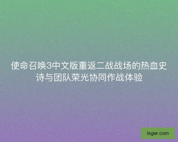 使命召唤3中文版重返二战战场的热血史诗与团队荣光协同作战体验 使命召唤3中文版重返二战战场的热血史诗与团队荣光协同作战体验